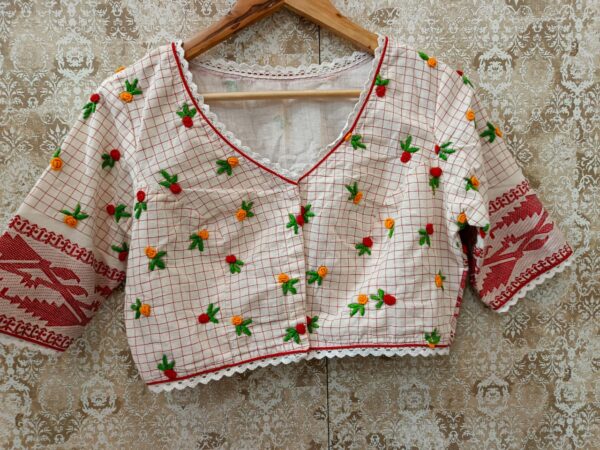 White Cotton Jamdhani ReadyMade Blouse