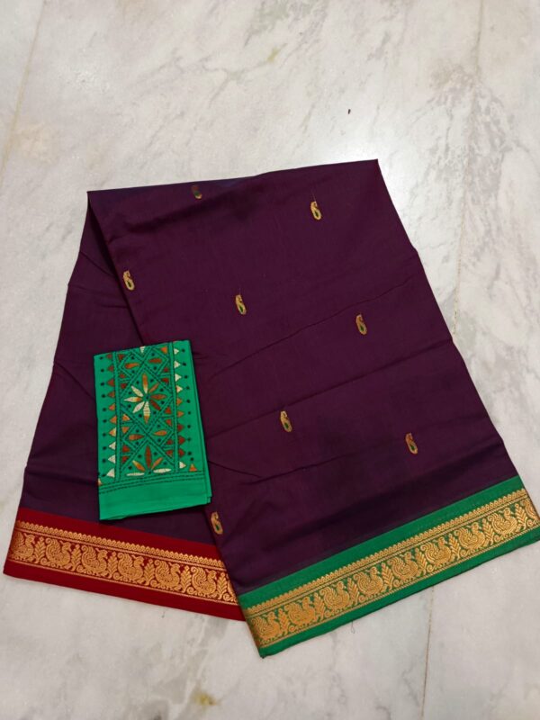 Kanchi Cotton Saree with Ganga Jamuna and Zari Border