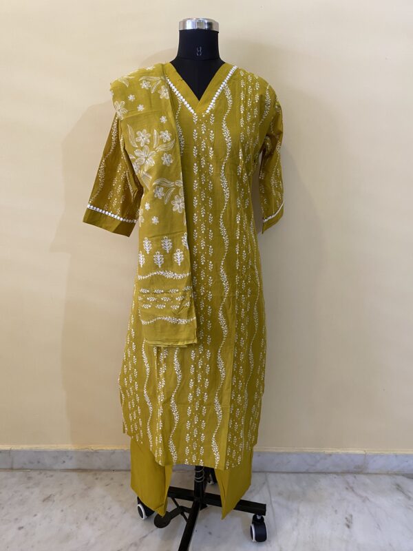 Cotton Kurta With Pant & Duppata Set