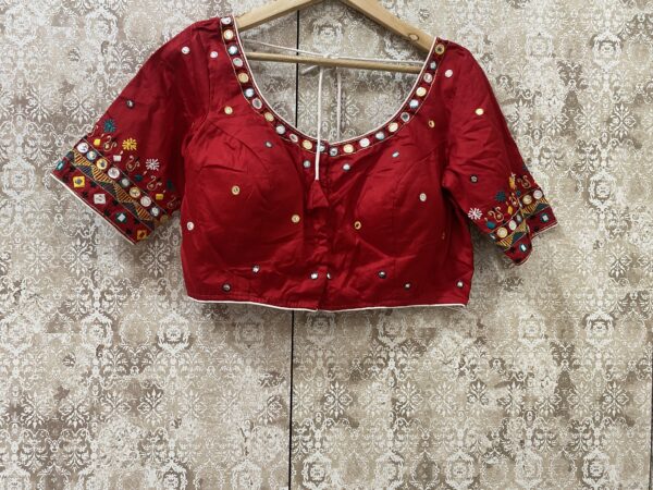 Red Embroidery Cotton Silk Readymade Blouse