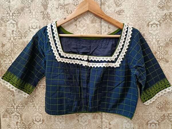 Navy Blue Cotton Jhamdhani ReadyMade Blouse