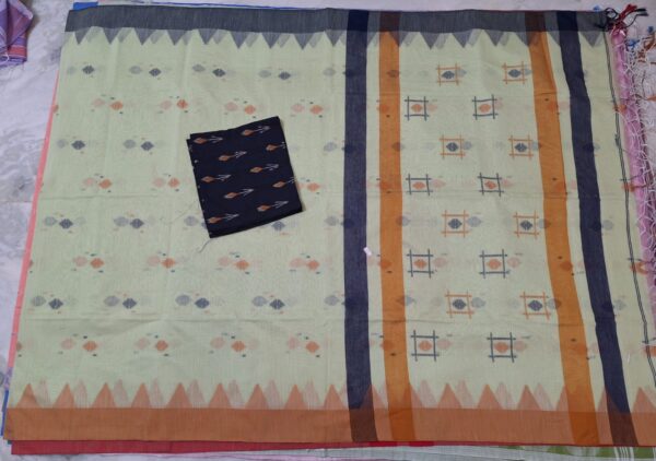 Khadi Cotton Saree With Contrast Ikkat Blouse