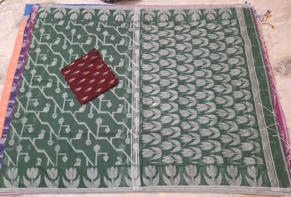 Khadi Cotton Jamdhani Sarees With Contrast Ikkat Blouse