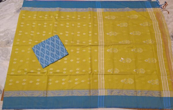Khadi Cotton Slub Saree With Contrast Ikkat Blouse